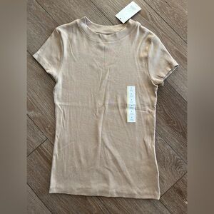 NWT a new day Short Sleeve Ribbed Tan Shirt Size S